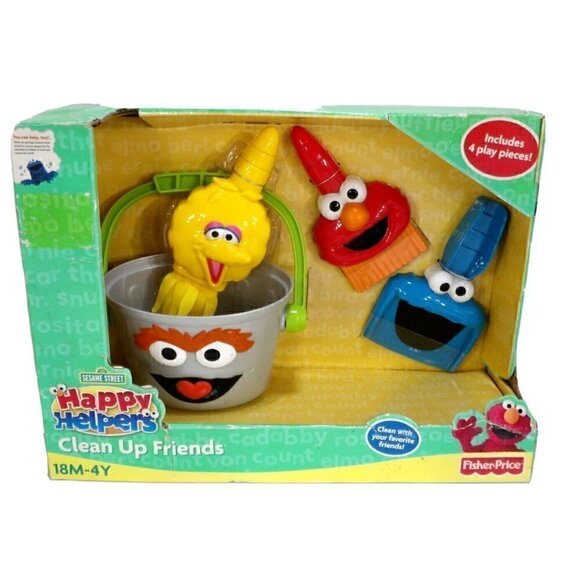 FISHER PRICE 2009 Sesame Street Happy Helpers Clean Up Friends NEW, BOX DAMAGED - Picture 1 of 5